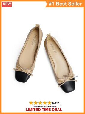Women's Square Toe Ballet Bow Slip-On Flats Faux Leather Comfort Dress Shoes